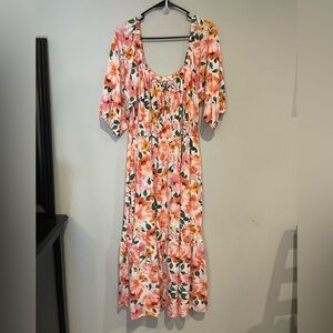 Cato Pink and White Puff Sleeve Maxi Sundress